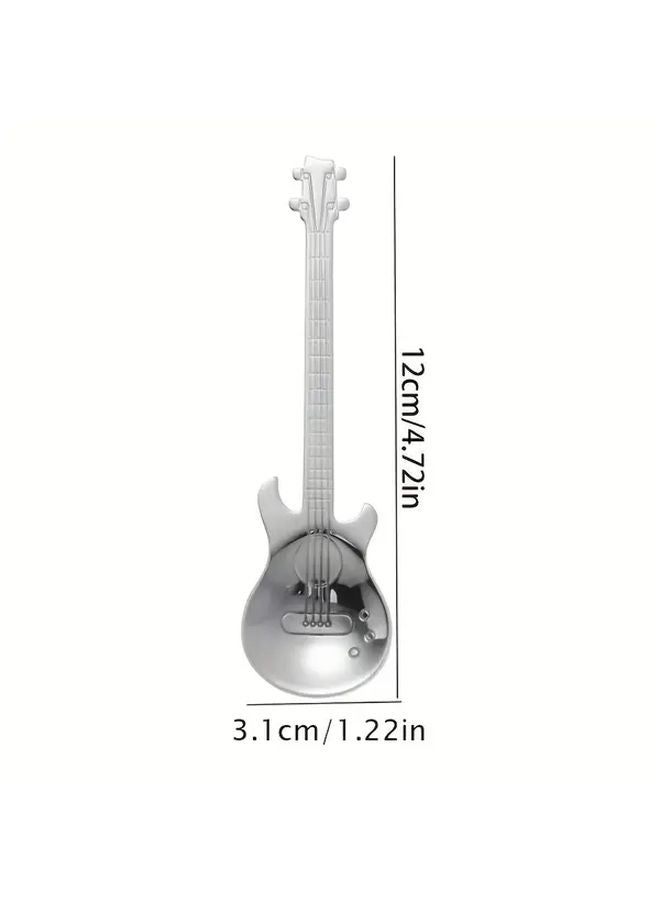 5PCS Silvery Mirror Polished 304 Stainless Steel Creative Guitar Spoon Dessert Coffee Stirring Ice Cream Scoop - Image 3